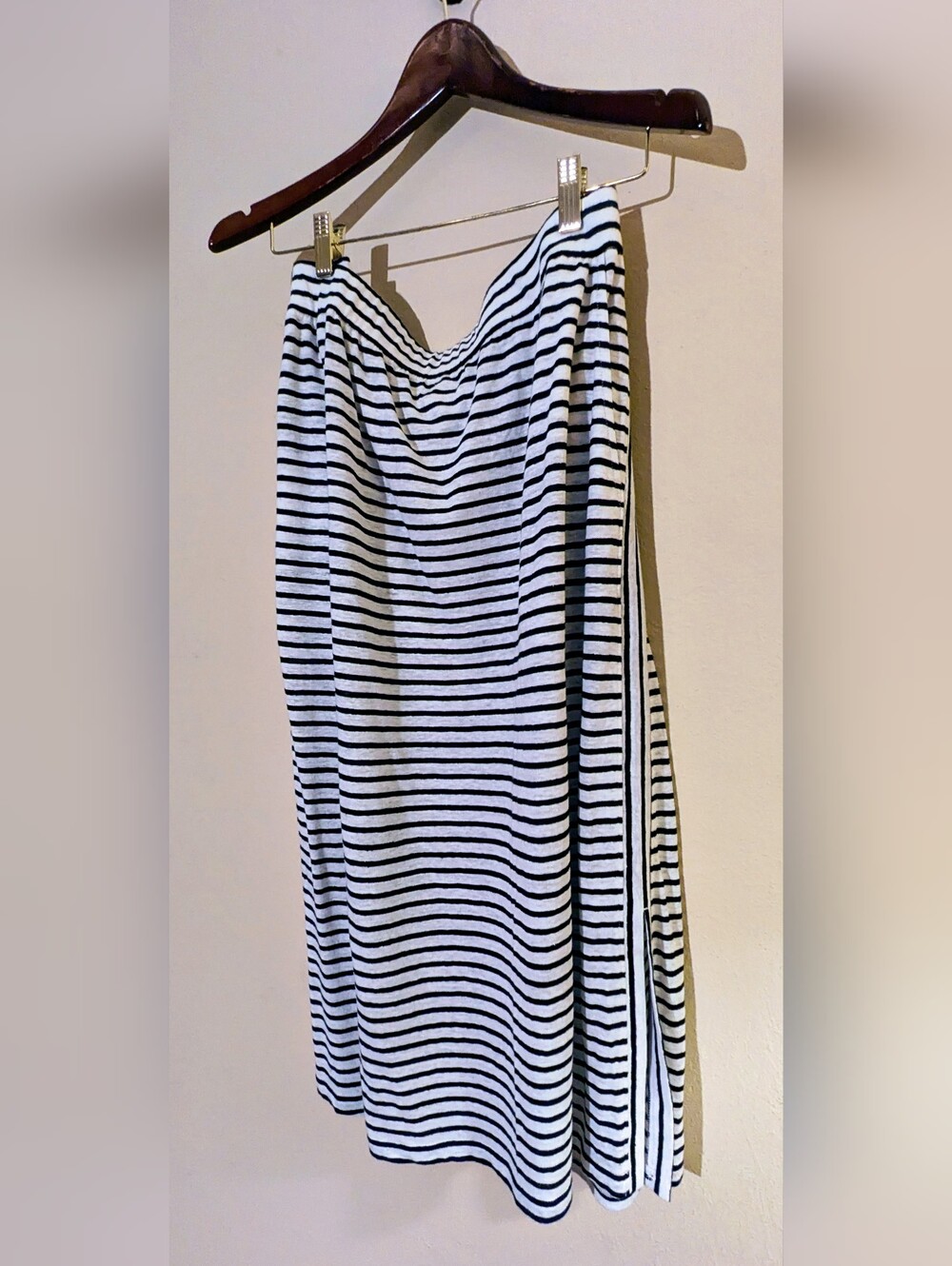 Eileen Fisher Striped Black and White Midi Skirt. 100% Organic Linen Jersey.